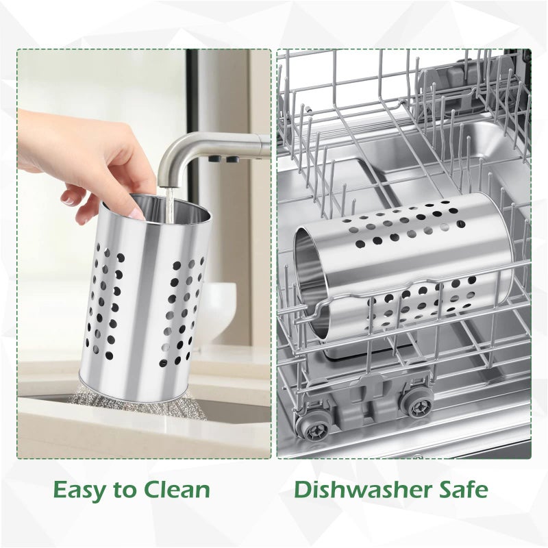 EORTA Stainless Steel Kitchen Utensil Holder Flatware Cylinder Silverware Draining Organizer Drying Rack with Round Drain Holes for Forks, Knives, Spoons, Chopsticks, Medium - Image 5
